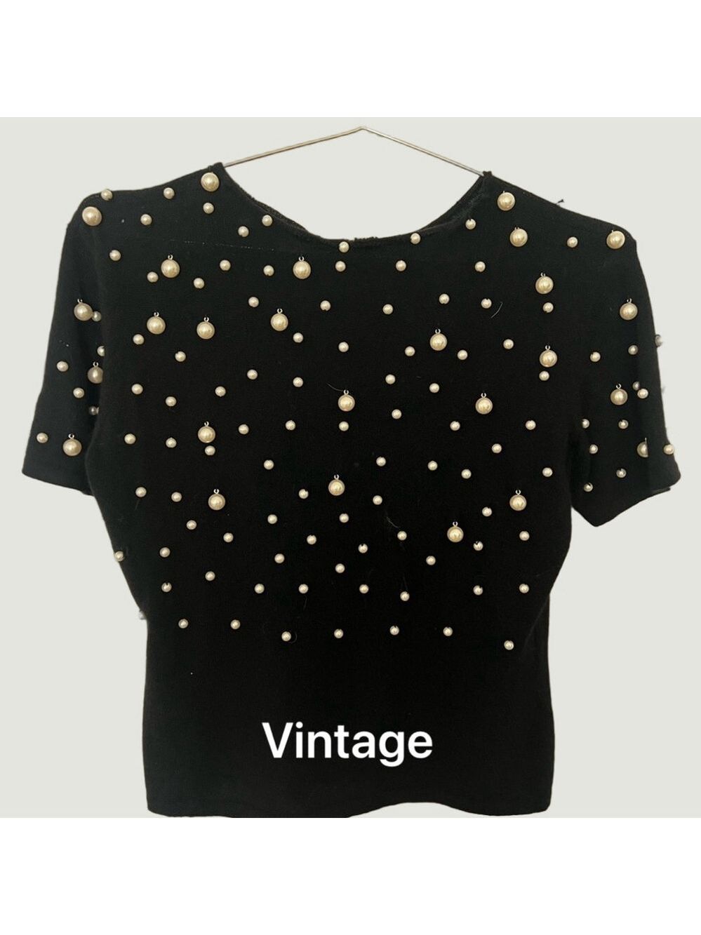 Vintage Black Pearl-Embellished Women's Top